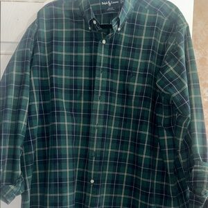 Ralph Lauren Men's Blue and Green Plaid Shirt